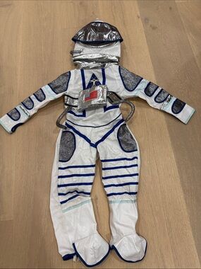 Kids White & Silver Astronaut Costume with Blue Trim